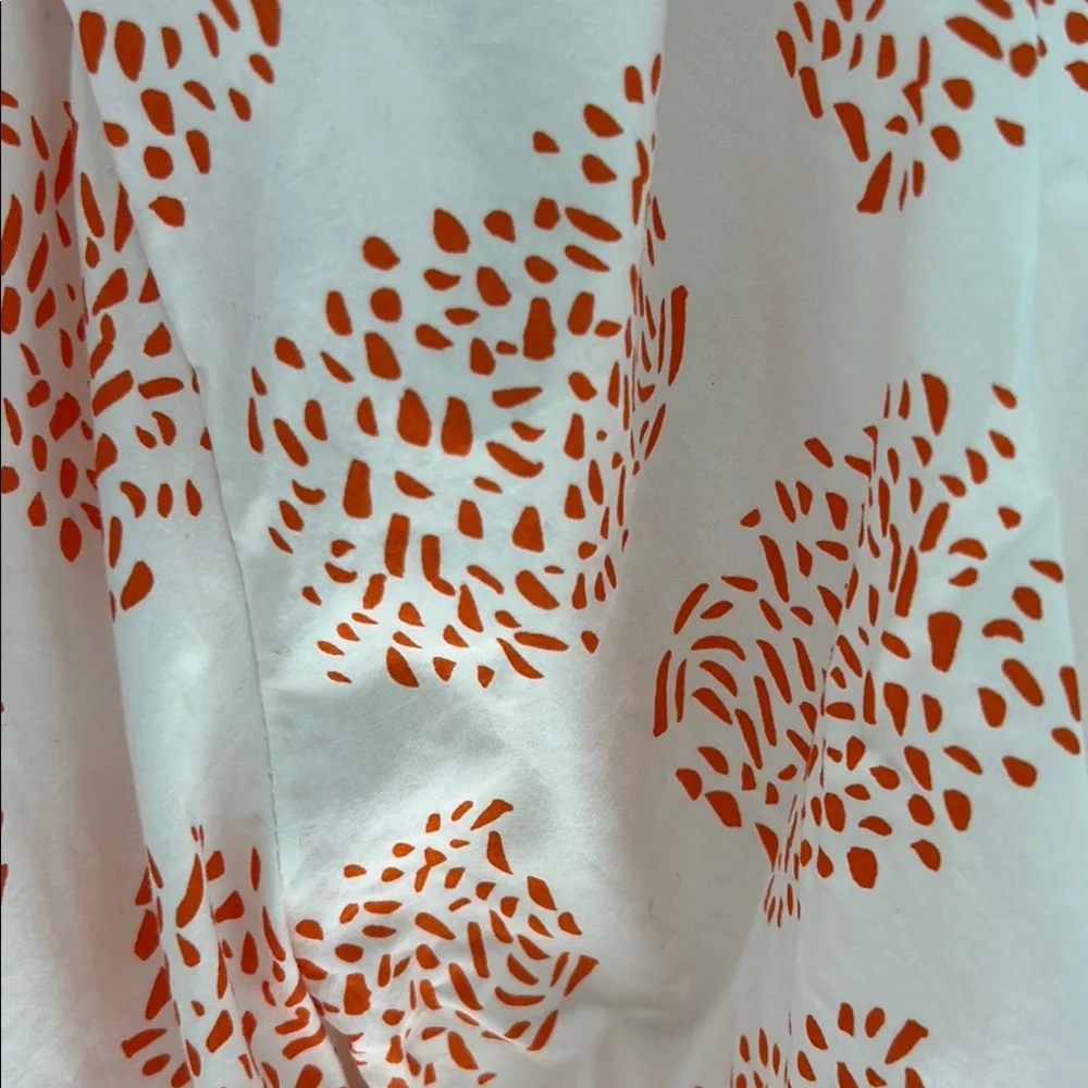 Anthropologie Orange and White Puff Sleeve Blouse with Ruffled Details